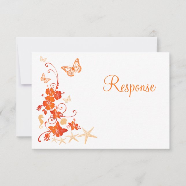 Sand, Orange, White Tropical Beach RSVP Card (Front)