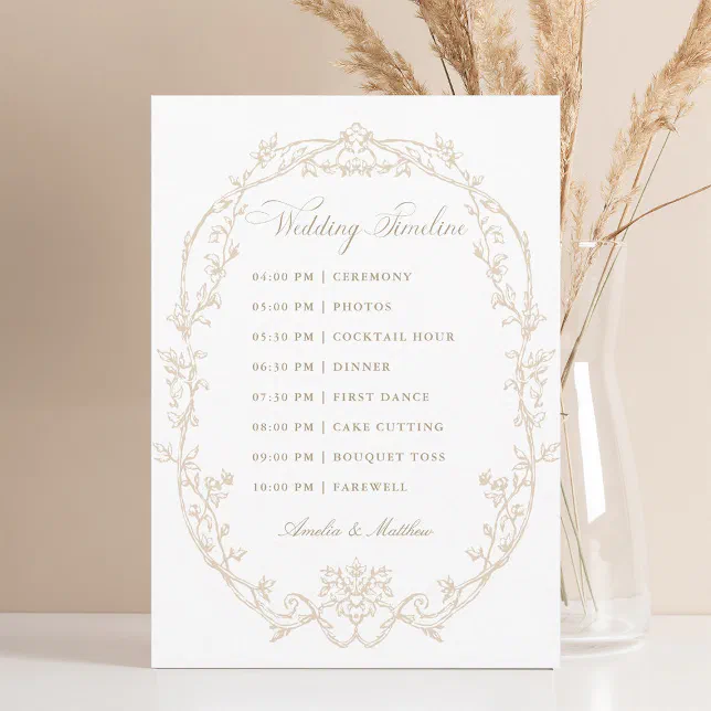 Sand Ornate Floral Frame Wedding Timeline Program | Zazzle