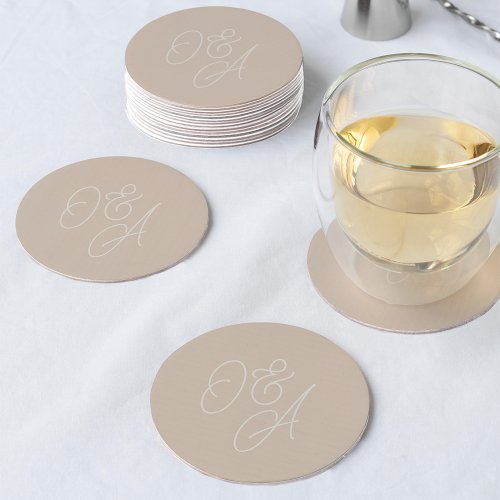 Sand  Oversized Script Monogram Wedding Round Paper Coaster