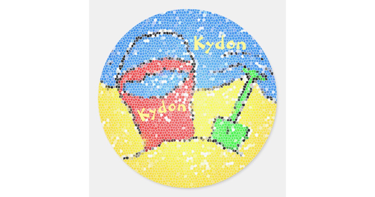 Sand pail and shovel beach classic round sticker Zazzle