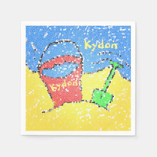 Sand pail and shovel beach yellow red blue party napkins