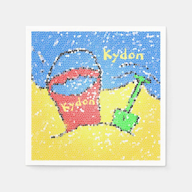 Sand pail and shovel beach yellow red blue party napkins (Front)