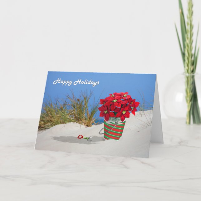Sand Pail Pointsettia Plant Holiday Card (Front)