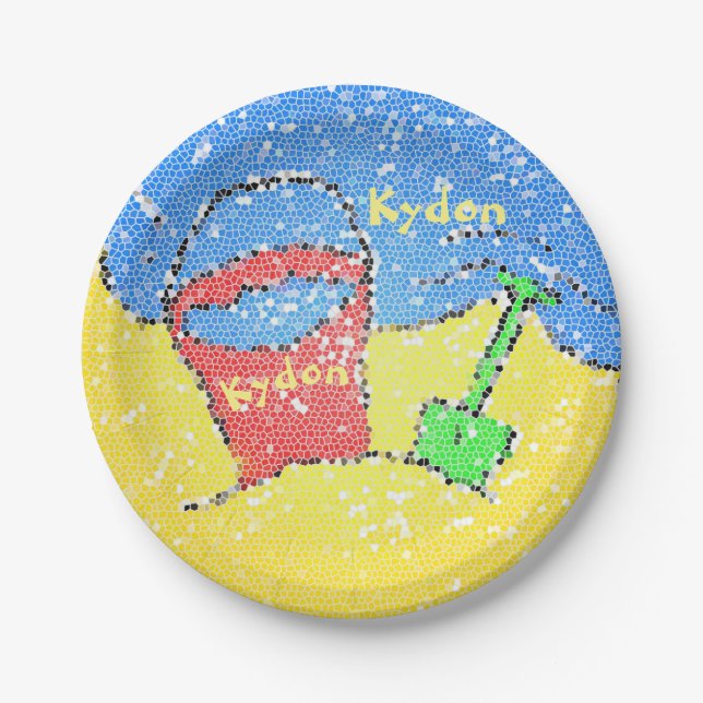 Sand pail shovel beach cute children's party paper plates (Front)