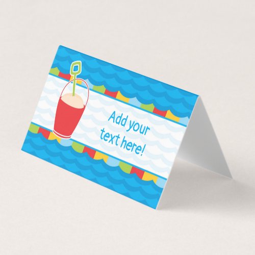 Sand Pail  Shovel Pool Party Food Table Tent Card