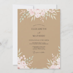 Sand Peach Foliage Eucalyptus Wedding Invitation