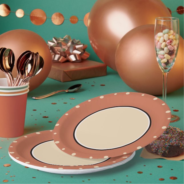 Sand Polka Dots Terra Cotta White Paper Plates (Multi)
