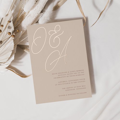 Sand  Rose Gold Script Monogram Wedding Foil Invitation