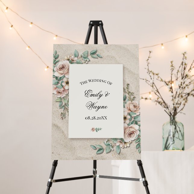 Sand Sage Green Floral Wedding Welcome Sign (In Situ (Stand))