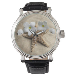 Sand scene starfish and sanddollar on watch dial