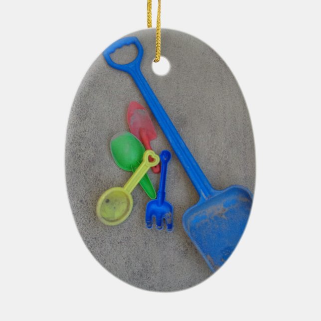 Sand Scoops, Kids Playground Beach Summer Ceramic Ornament (Back)