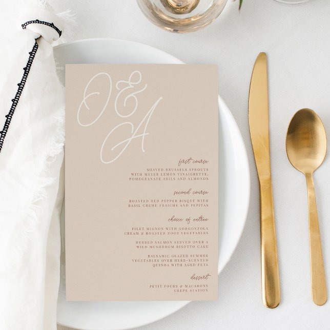 Sand | Script Watermark Monogram Wedding Menu (Creator Uploaded)