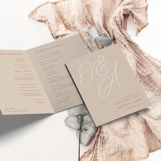 Sand | Script Watermark Monogram Wedding Program (Creator Uploaded)