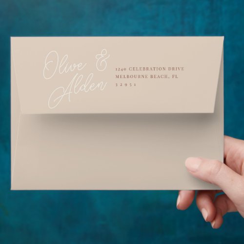 Sand  Script Watermark Wedding 5x7 Envelope