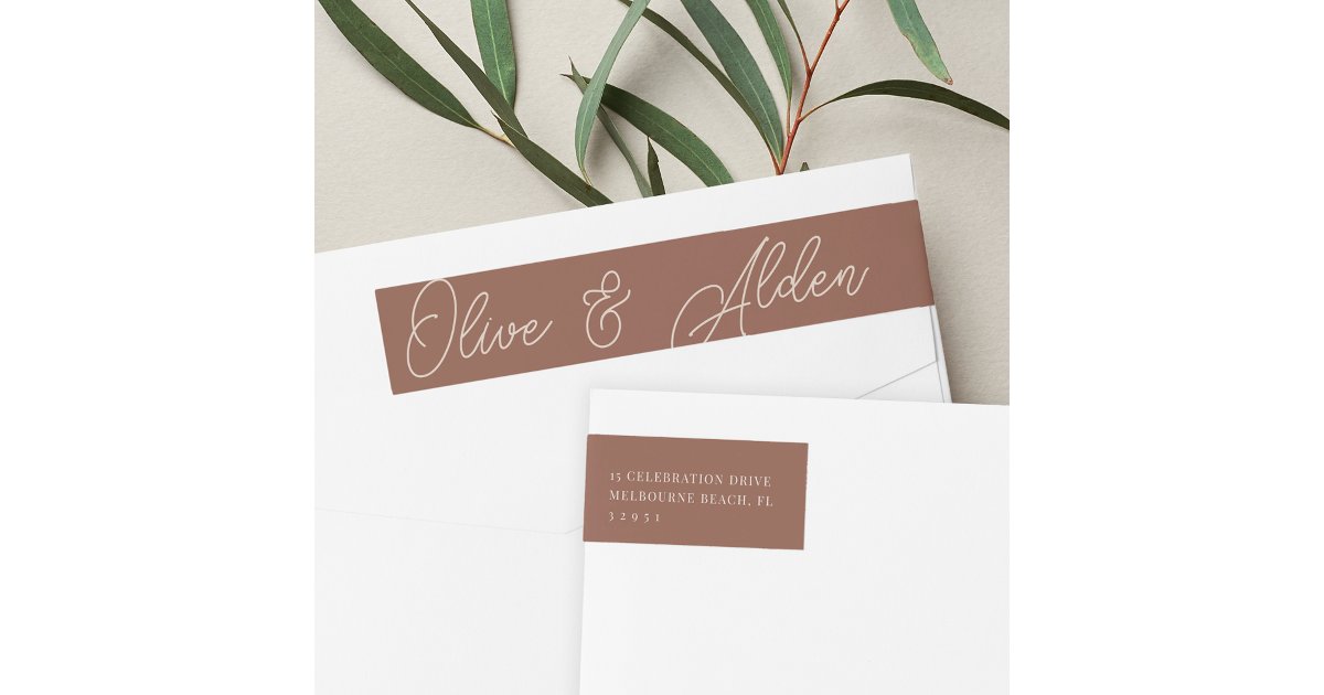 Sand | Script Watermark Wedding Return Address Wrap Around Label | Zazzle