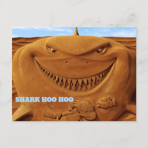 Sand sculpture shark hoo hoo postcard
