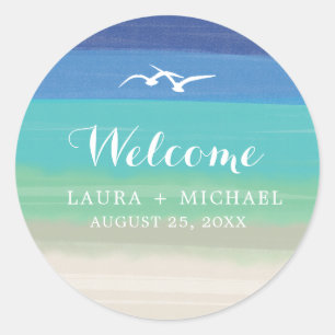 Sand, Sea and Seagulls Beach Wedding Classic Round Sticker