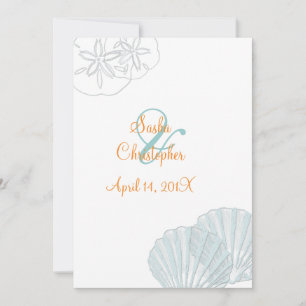 Sand+Sea/blue+orange/ Wedding Invitations