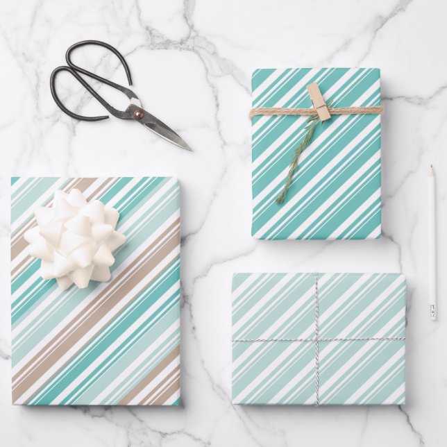 Sand & Sea Candy Cane Stripe Holiday Wrapping Paper Sheets (Front)