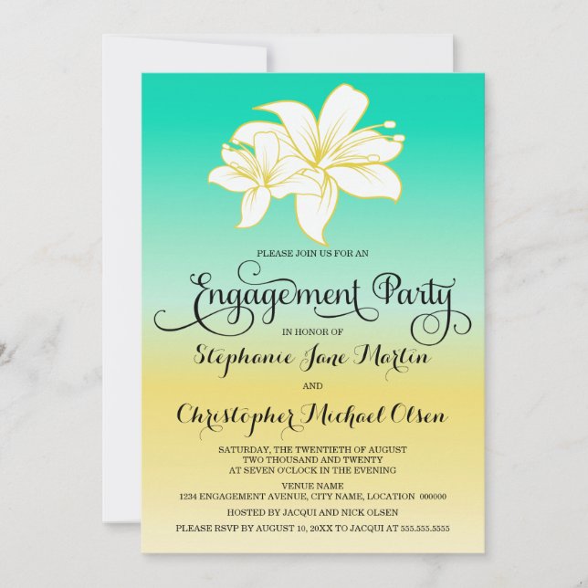 Sand & Sea Hibiscus Color Ombre Engagement Party Invitation (Front)