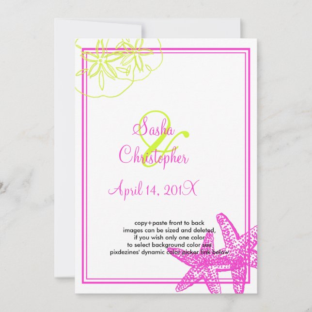 Sand+Sea/lime green+fuschia/ Wedding Invitations (Front)