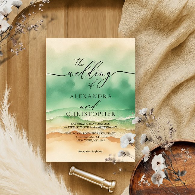 Sand Sea Ocean Beach Watercolor Summer Signature Invitation