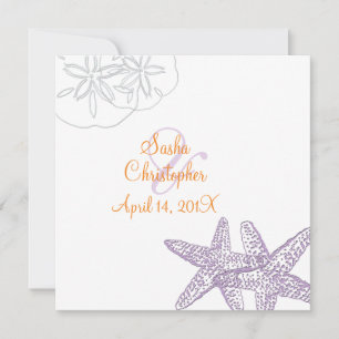Sand+Sea/purple+orange/ Wedding Invitations