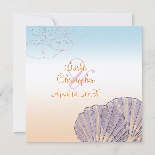Sand+Sea/purple+orange/ Wedding Invitations (Front)