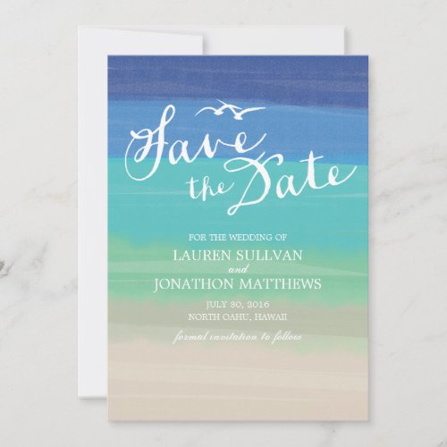 Sand Sea  Seagulls  Painted Ocean Save the Date