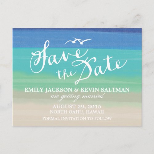 Sand Sea  Seagulls  Painted Ocean Save the Date Announcement Postcard