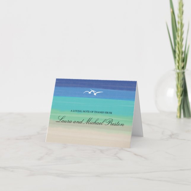 Sand, Sea & Seagulls | Painted Ocean Thank You Card (Front)