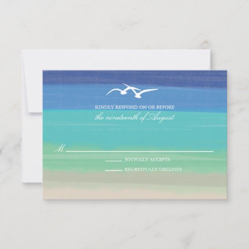 Sand Sea  Seagulls  Painted Ocean Wedding RSVP