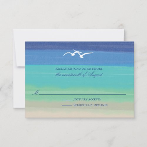 Sand Sea  Seagulls  Painted Ocean Wedding RSVP