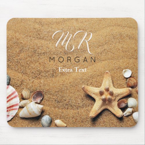 Sand  Sea Shells DIY Name  Monogram Extra Text Mouse Pad