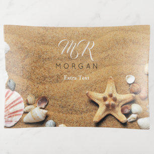 Sand & Sea Shells, Name & Monogram, Extra Text Trinket Tray