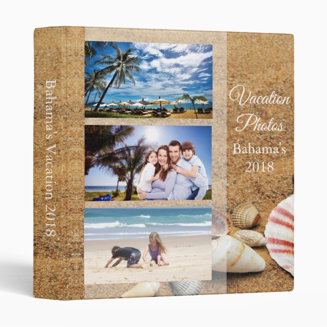 Sand & Sea Shells Vacation Photo 3 Ring Binder (Front/Spine)