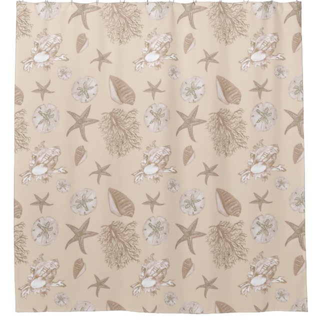 Sand seashell pattern on ivory shower curtain (Front)