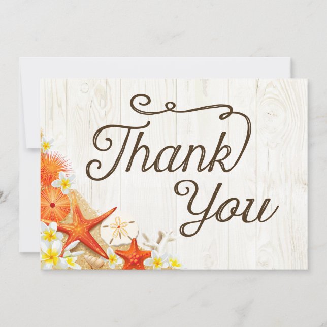 Sand Seashells Floral Beach Rustic Thank You Card (Front)