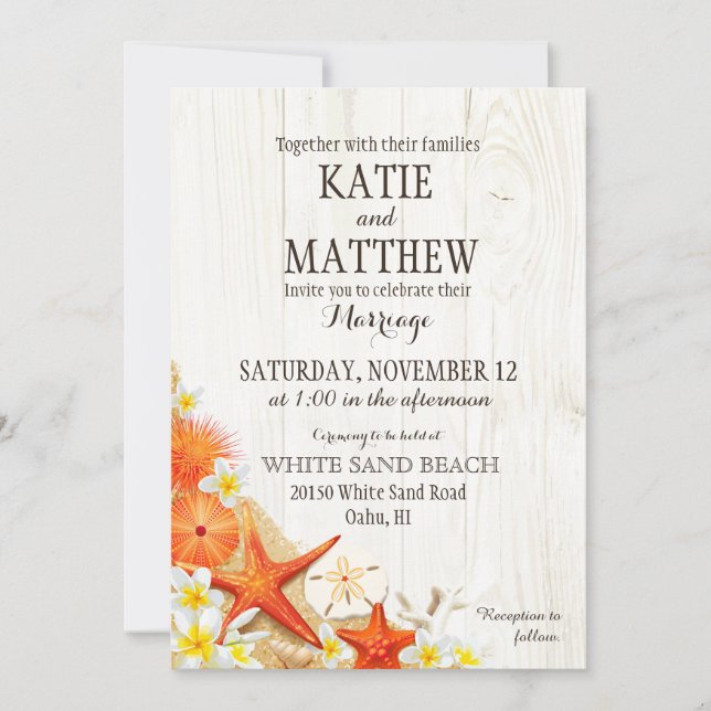Sand Seashells Floral Beach Rustic Wedding Invitation (Front)