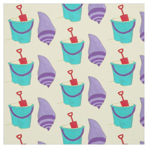 Sand Shells Beach Bucket Shovel Seashell Vacation Fabric