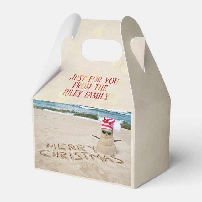 sand snowman on the beach favor boxes (Front Side)