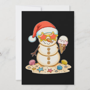 Sand Snowman Santa Hat Christmas Beach Vibes Xmas Invitation