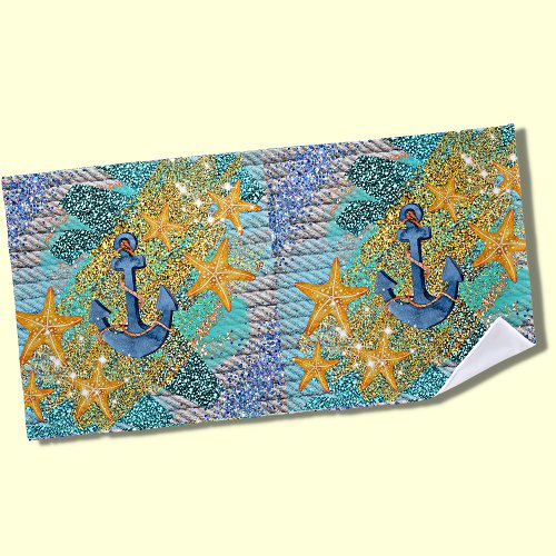 Sand Starfish  Anchor Blue Nautical  Beach Towel