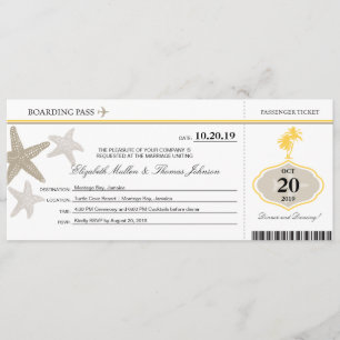 Sand Starfish Buttercream Palm Tree Boarding Pass Invitation