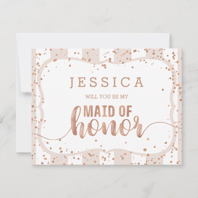 Sand Stripe Rose Gold Will You Be My Maid of Honor Invitation (Front)