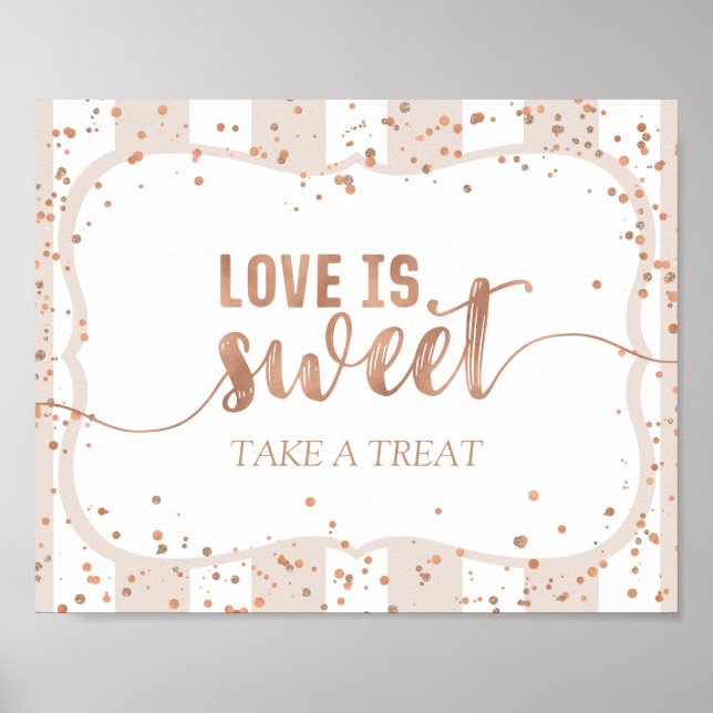 Sand Stripes & Rose Gold Confetti Love is Sweet Poster (Front)