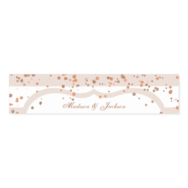 Sand Stripes & Rose Gold Confetti Wedding Monogram Napkin Bands (Unfolded)