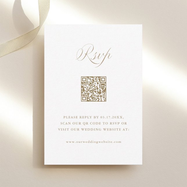 Sand Stylish Calligraphy Wedding QR Code RSVP Card (Creator Uploaded)