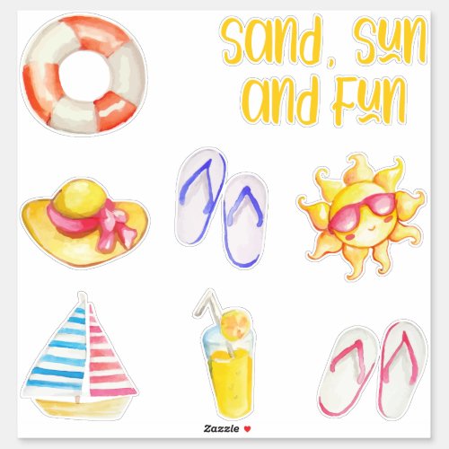 Sand Sun Fun Quote Summer Beach Illustrations Sticker