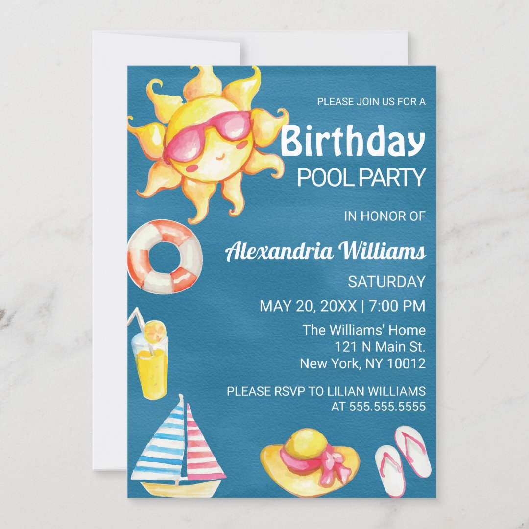 Sand Sun Fun Summer Beach Pool Birthday Party Invitation | Zazzle